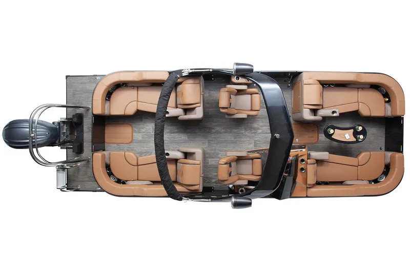 Slide: The Image of Manufacturer Provided Image: 2026 SunCatcher Diamond Elite 324 RC pontoon boat, top view, luxurious seating arrangement. - 17