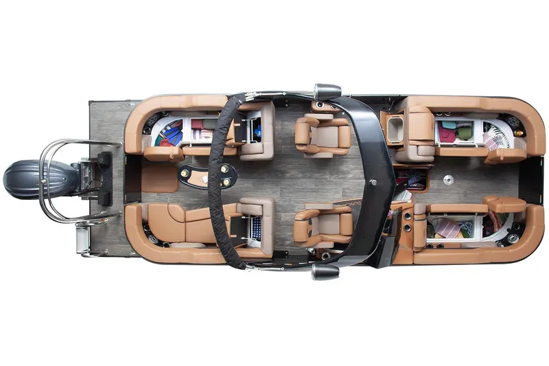 Slide: The Image of Manufacturer Provided Image: 2026 SunCatcher Diamond Elite 324 RC pontoon boat, top view, luxurious seating, modern design. - 18