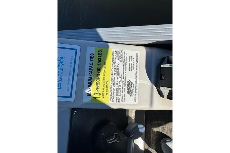 Slide: The Image of 2023 Cypress Cay Seabreeze 232 capacity label, maximum 13 persons or 1763 lbs. - 5