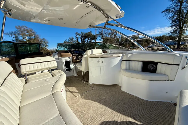 Slide: The Image of Luxurious 2018 Cobalt R35 boat interior with plush seating and modern design. - 5