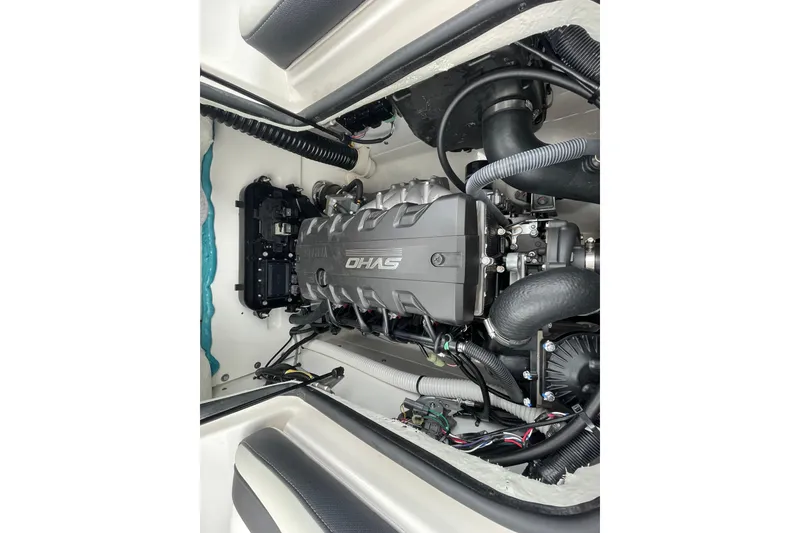 Slide: The Image of 2025 Yamaha Boats 195S engine compartment showcasing advanced marine engineering. - 3
