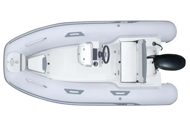 Slide: The Image of 2023 AB Inflatables Oceanus 12 VST inflatable boat, top view, white with steering console. - 3