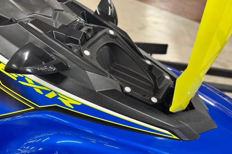 Slide: The Image of 2019 Yamaha WaveRunner EXR, blue and yellow design, close-up of front section. - 7