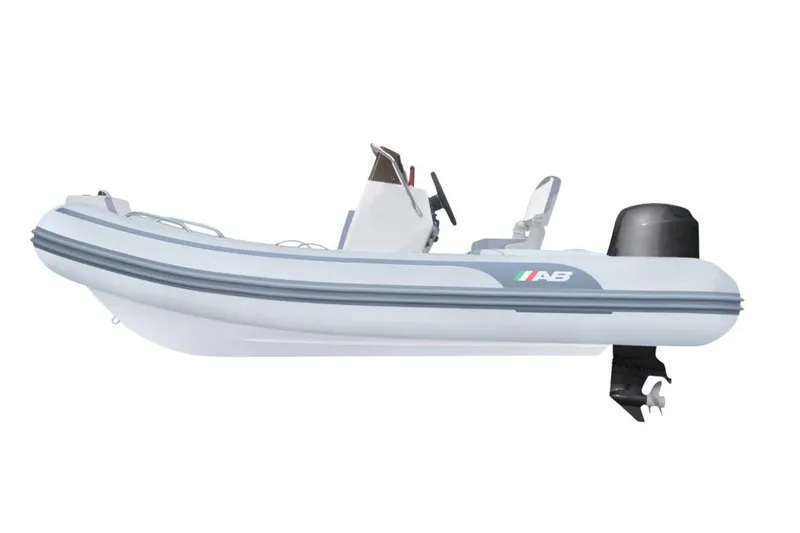 Slide: The Image of 2024 AB Inflatables Oceanus 13 VST boat with Yamaha 50HP engine, white interior. - 2