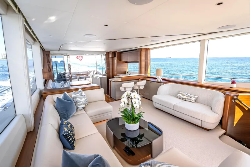 Slide: The Image of Luxurious interior of 2023 Princess Y72 yacht with ocean view and elegant furnishings. - 12