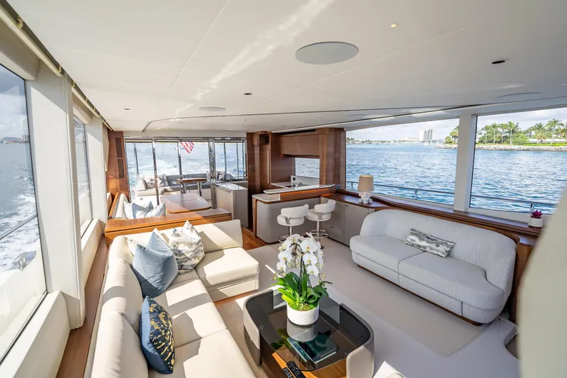 Slide: The Image of Luxurious interior of 2023 Princess Y72 yacht with elegant seating and ocean views. - 16