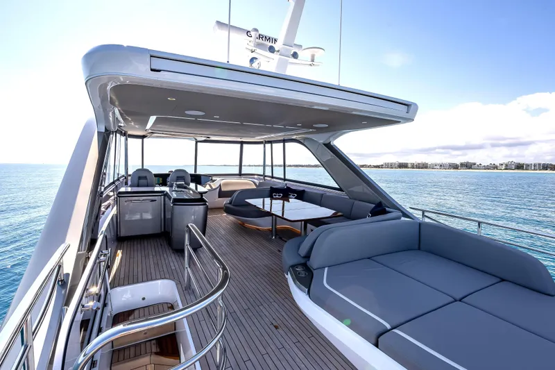 Slide: The Image of Luxurious 2023 Princess Y72 yacht deck with modern seating and ocean view. - 39