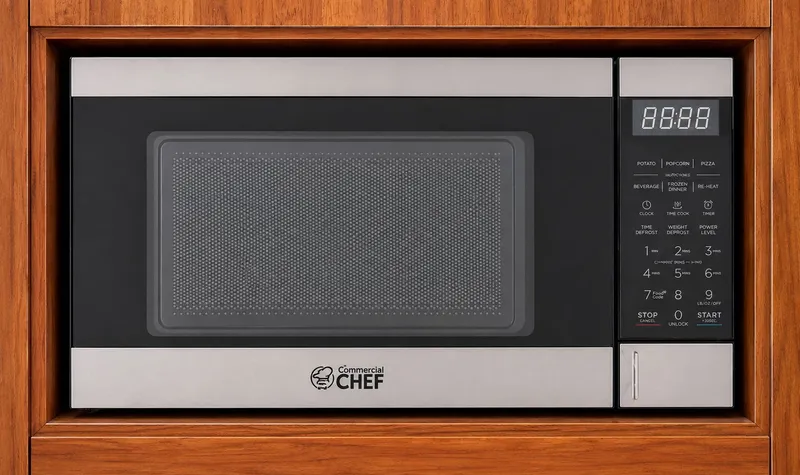 Slide: The Image of Microwave in wooden paneling with digital display and keypad. - 31