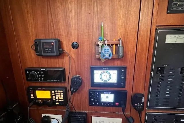 Slide: The Image of Control panel of a 1985 Robert Clark Ketch with navigation and communication equipment. - 39