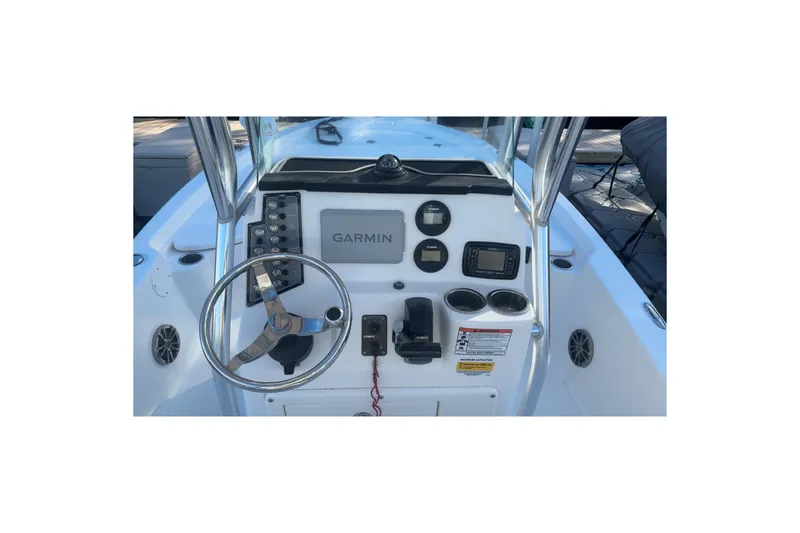 Slide: The Image of 2019 Sea Fox 200 Viper boat console with Garmin navigation system and steering wheel. - 10