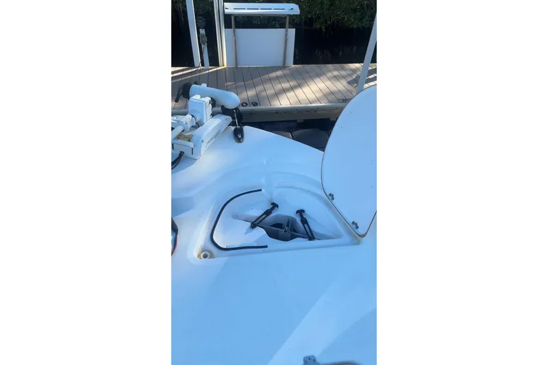 Slide: The Image of 2019 Sea Fox 200 Viper boat with open storage compartment on deck. - 16