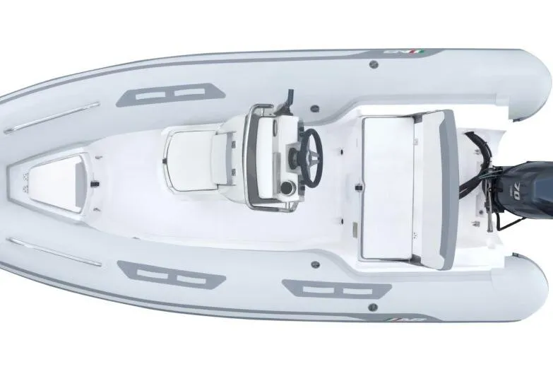 Slide: The Image of 2024 AB Inflatables Oceanus 14 VST boat, top view, showcasing sleek design and modern features. - 3