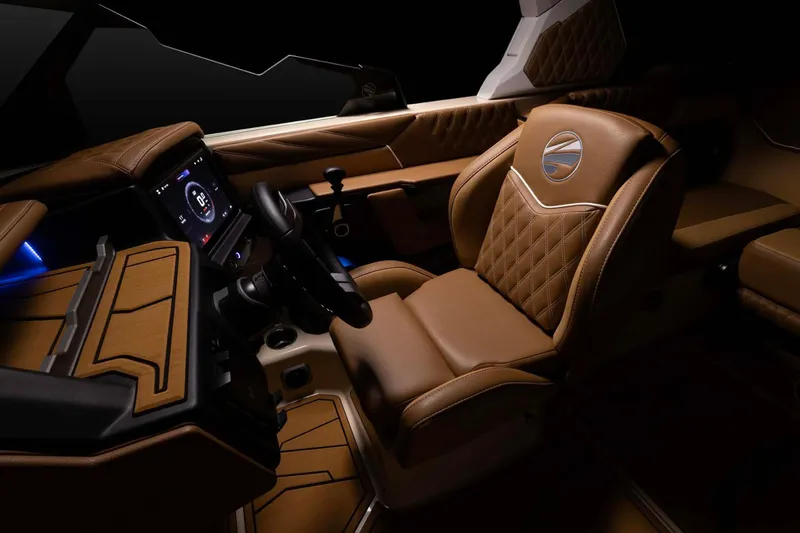 Slide: The Image of Manufacturer Provided Image: Luxurious interior of 2026 Tigé 22RZX boat with leather seating and modern dashboard. - 5