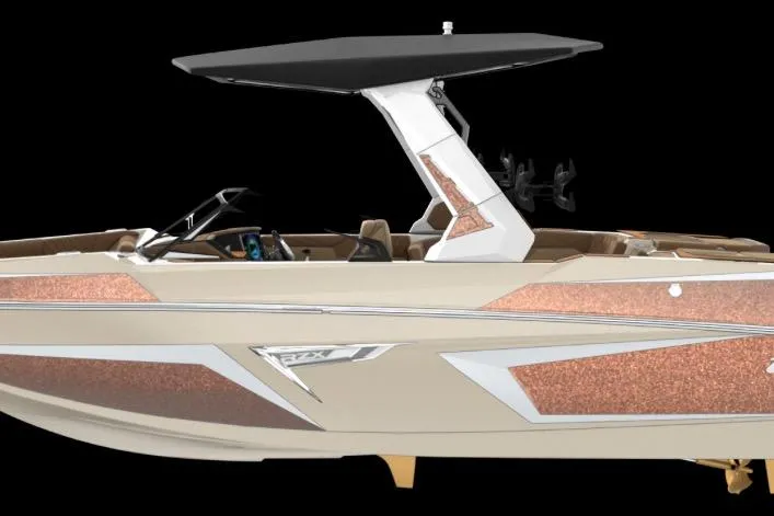 Slide: The Image of 2026 Tigé 22RZX boat with sleek design and modern features, side view. - 9