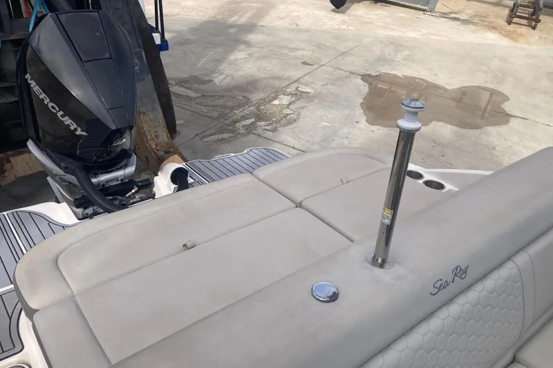 Slide: The Image of 2020 Sea Ray SDX 270 Outboard with Mercury engine, featuring spacious seating. - 29