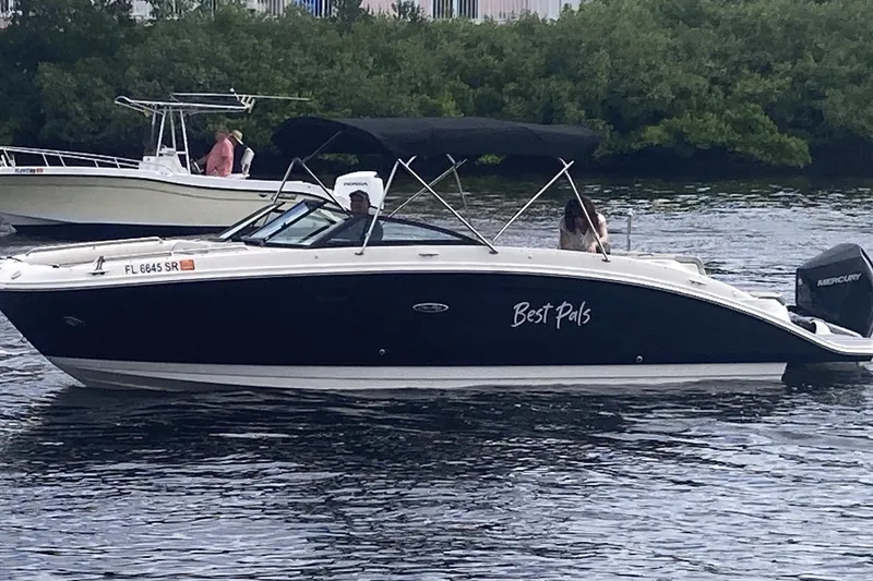 Slide: The Image of 2020 Sea Ray SDX 270 Outboard boat named "Best Pals" cruising on water. - 6