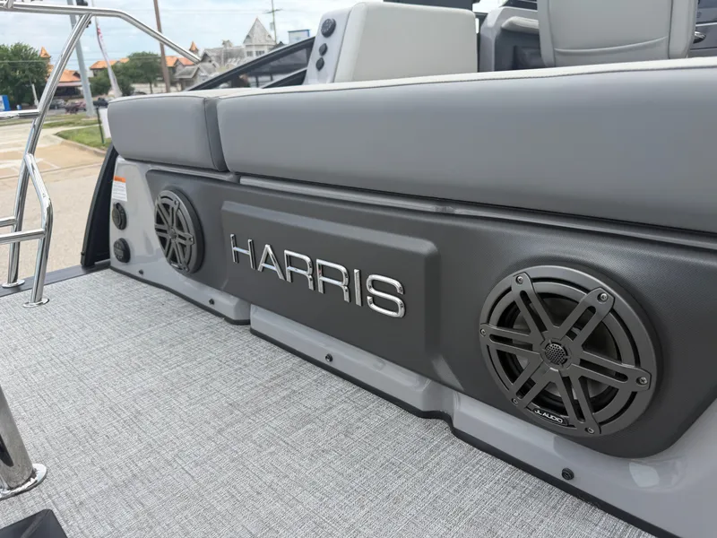 Slide: The Image of Harris Solstice DC 250 boat with speakers, model year 2026. - 18