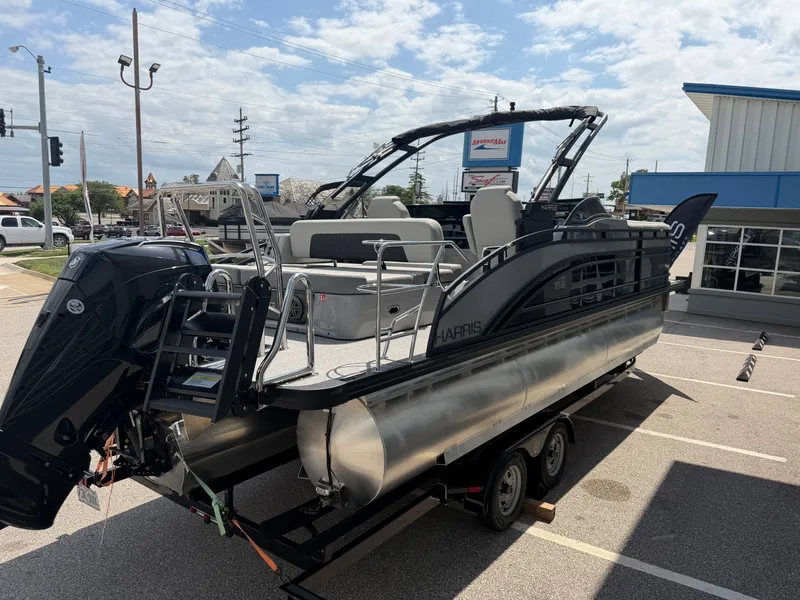 Slide: The Image of 2026 Harris Solstice DC 250 pontoon boat on trailer. - 4