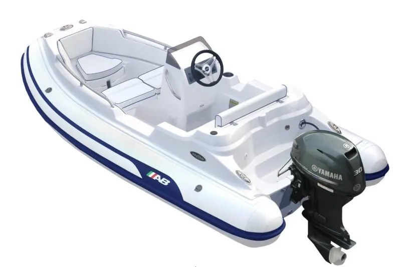 Slide: The Image of 2024 AB Inflatables Nautilus 12 DLX boat with Yamaha 50HP engine in showroom. - 1