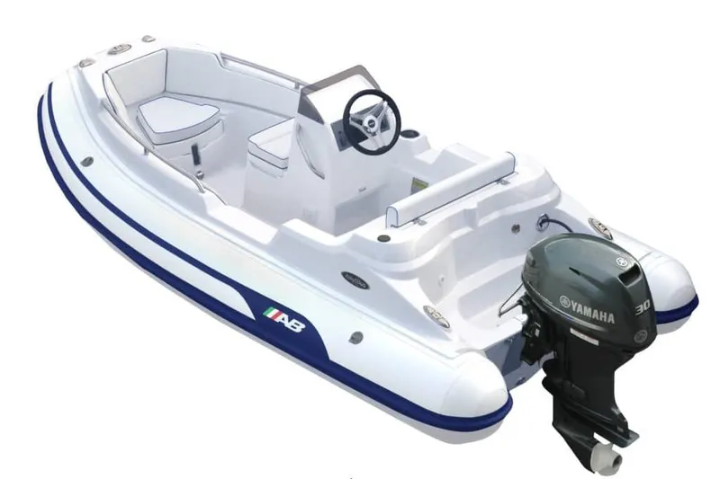 Slide: The Image of 2024 AB Inflatables Nautilus 12 DLX boat with Yamaha 50HP engine, interior view. - 2