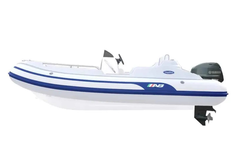 Slide: The Image of 2024 AB Inflatables Nautilus 12 DLX boat interior with Yamaha 50HP engine, steering console view. - 3