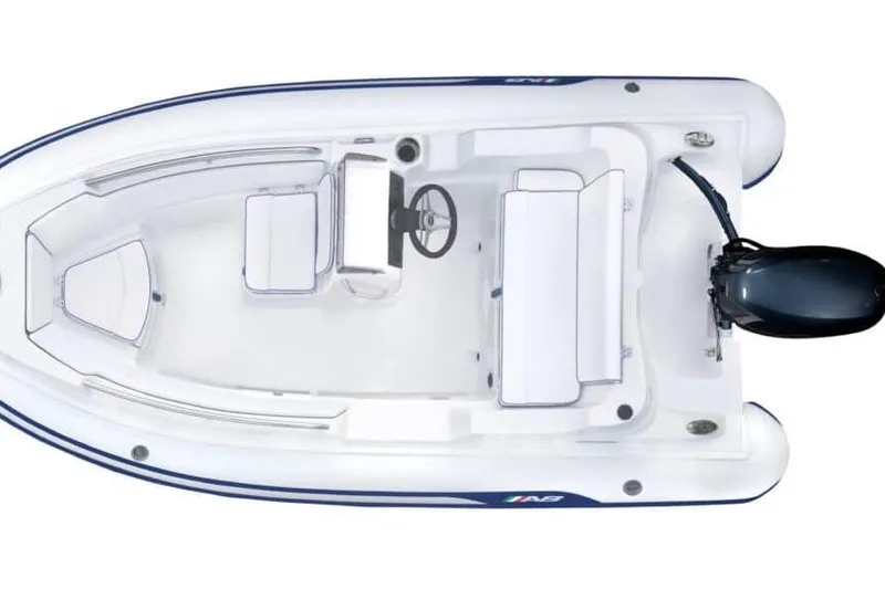 Slide: The Image of 2024 AB Inflatables Nautilus 12 DLX boat with Yamaha outboard motor, white and blue design. - 4