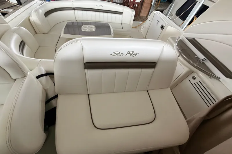 Slide: The Image of Interior of a 2006 Sea Ray 40 Sundancer yacht, white upholstery. - 17