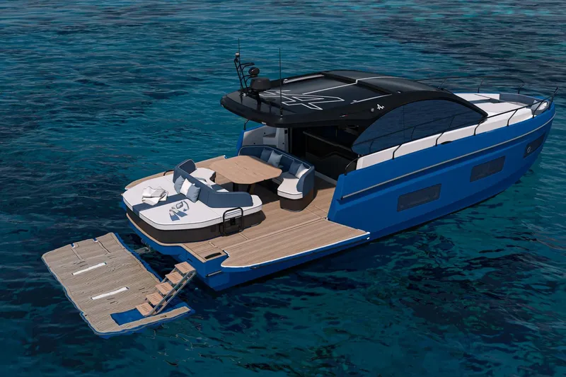 Slide: The Image of 2026 Beneteau Gran Turismo 50 yacht on serene blue waters. - 2
