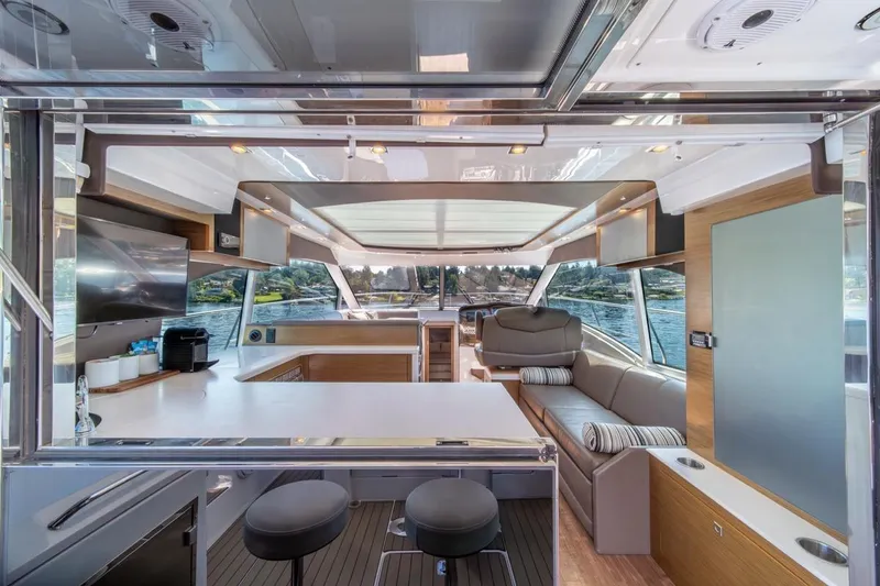 Slide: The Image of Luxurious interior of 2017 Cruisers Yachts 45 Cantius with modern amenities and scenic views. - 16