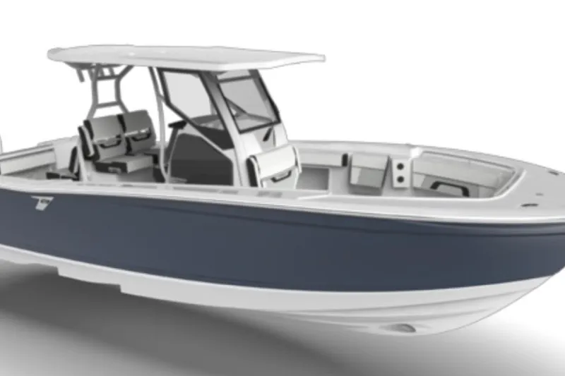 The Image of 2026 Blackfin 302 CC boat with blue hull and white deck. - 0