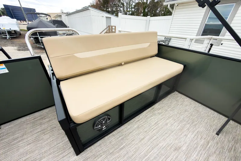 Slide: The Image of 2026 Godfrey Sweetwater Xperience 20' pontoon with beige flip lounge seating. - 13