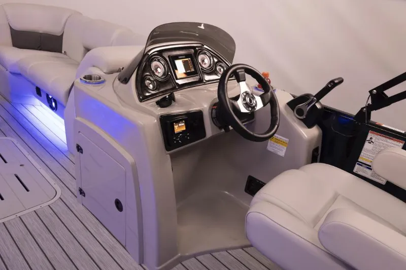 Slide: The Image of Manufacturer Provided Image: 2022 SunCatcher Fusion 324SS boat interior with modern helm and seating. - 18