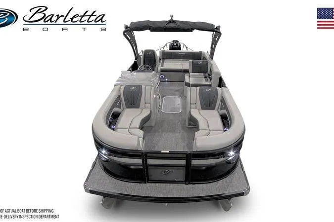 Slide: The Image of 2026 Barletta CORSA 23 UA pontoon boat with sleek design and spacious seating. - 3