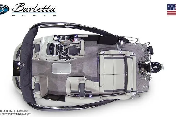 Slide: The Image of 2026 Barletta CORSA 23 UA pontoon boat with sleek design and luxurious seating. - 5