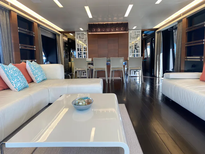 Slide: The Image of Luxurious interior of 2014 Azimut 100 Grande yacht with modern furnishings and elegant decor. - 12