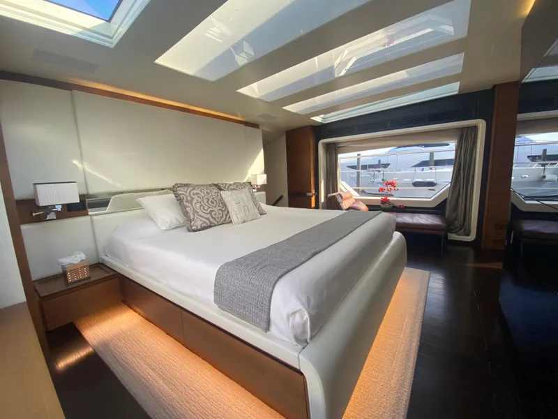 Slide: The Image of Luxurious bedroom interior of 2014 Azimut 100 Grande yacht with skylights and large windows. - 21