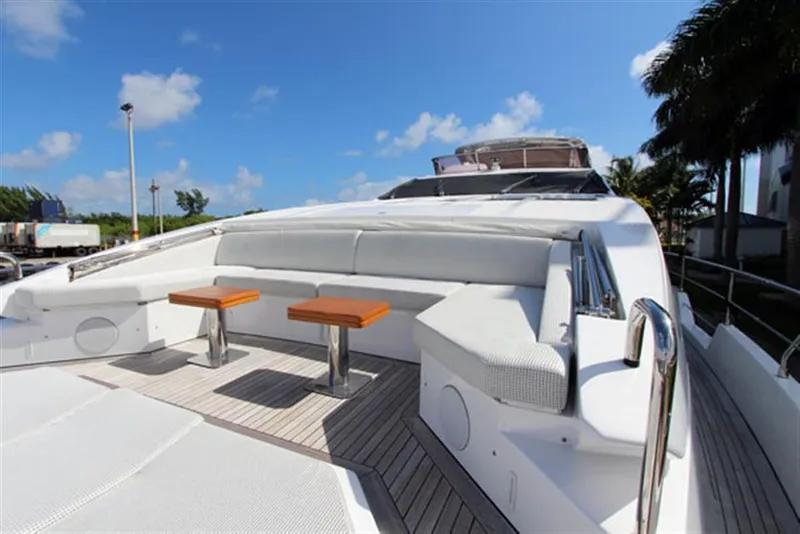 Slide: The Image of Luxurious 2014 Azimut 100 Grande yacht deck with seating and tables. - 7