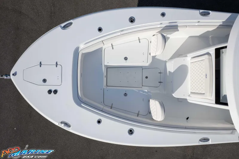 Slide: The Image of Overhead view of 2026 Sea Hunt Gamefish 25 boat deck, featuring seating and storage. - 39