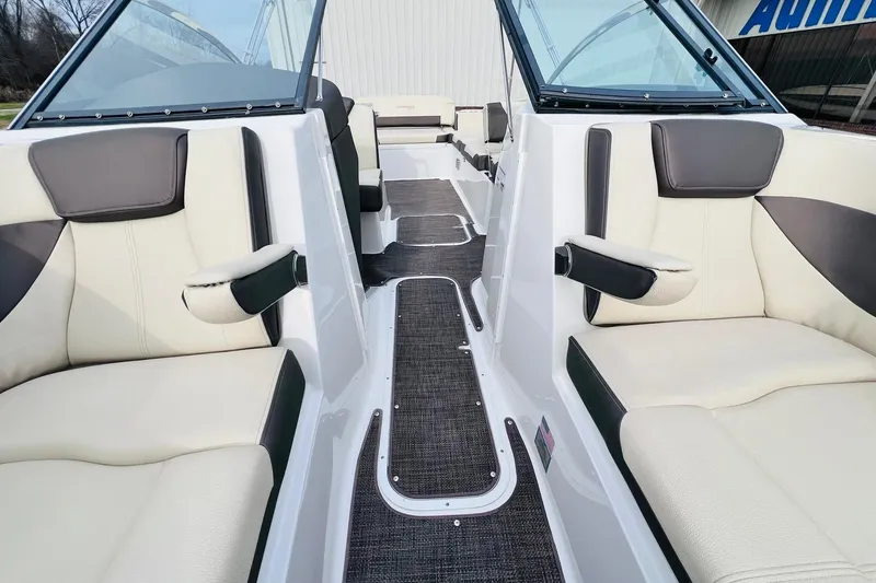Slide: The Image of 2019 Bryant Potenza boat interior with beige and black seating, showcasing modern design. - 23