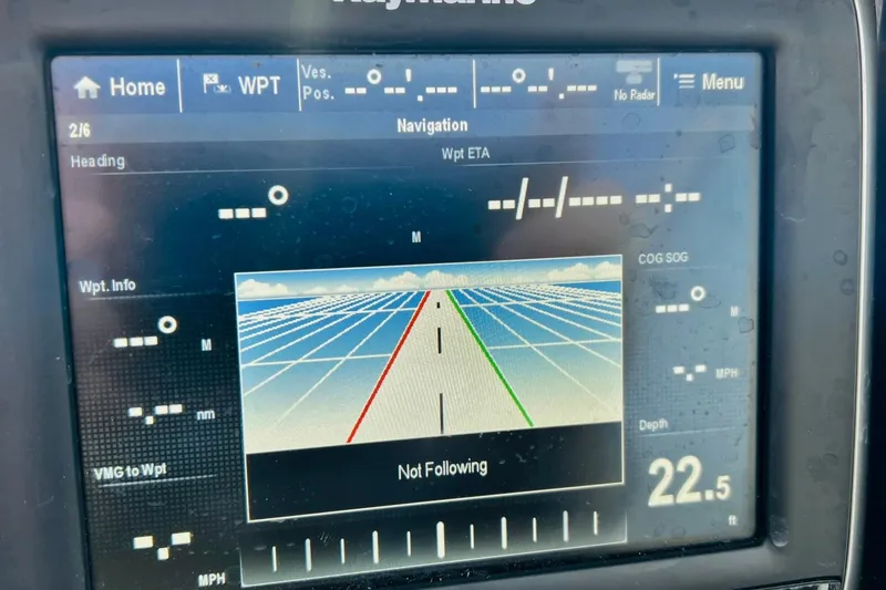 Slide: The Image of Boat navigation display on a 2019 Bryant POTENZA 270, showing speed and heading. - 65
