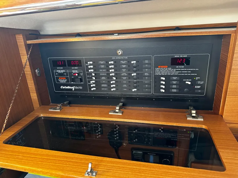 Slide: The Image of Electrical control panel of a 2017 Catalina 385 yacht. - 14