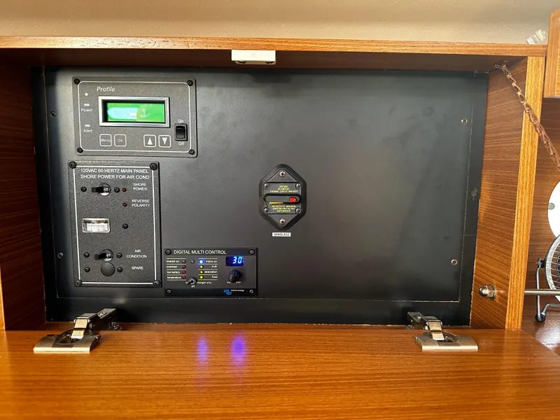 Slide: The Image of Electrical control panel of a 2017 Catalina 385 yacht. - 16