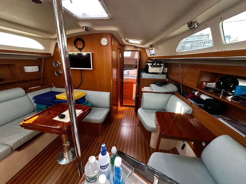 Slide: The Image of Interior of a 2017 Catalina 385 yacht with elegant wood finish. - 4