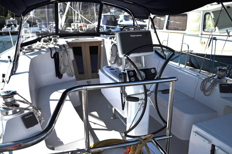 Slide: The Image of Cockpit of a 2017 Catalina 385 yacht in harbor. - 6