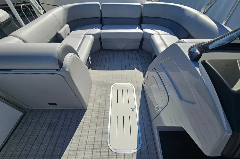 Slide: The Image of 2026 Bentley Pontoons Legacy 223 Swingback interior with luxurious seating and modern design. - 10