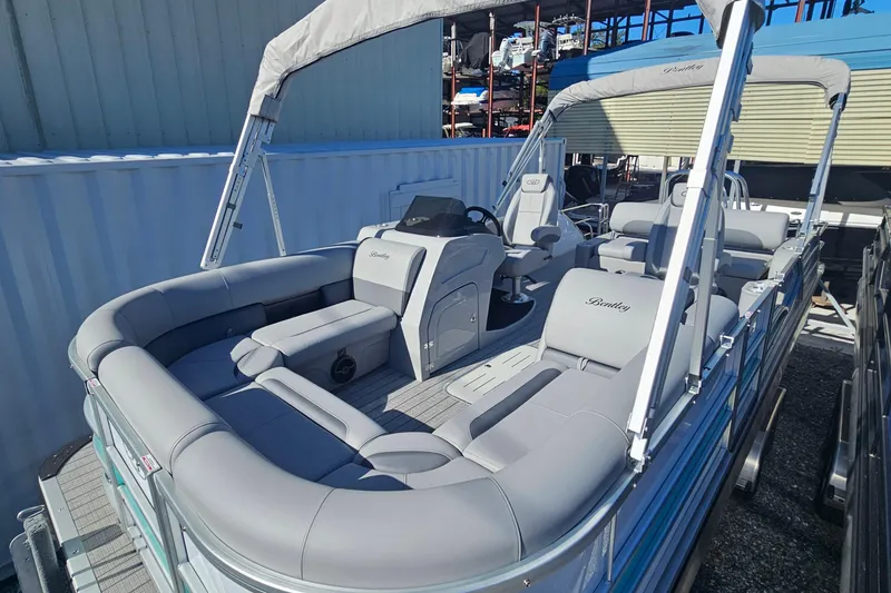 Slide: The Image of 2026 Bentley Pontoons Legacy 223 Swingback with luxurious seating and modern design. - 7