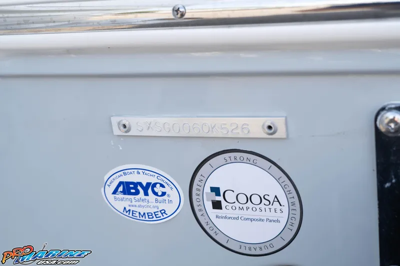 Slide: The Image of 2026 Sea Hunt Gamefish 30 Coffin Box with ABYC and Coosa Composites labels. - 17