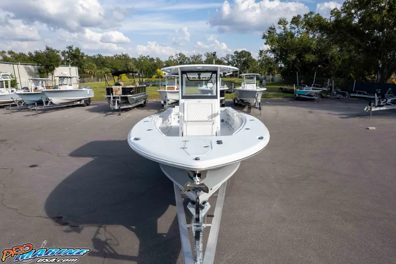 Slide: The Image of 2026 Sea Hunt Gamefish 30 Coffin Box boat on trailer in outdoor lot. - 4