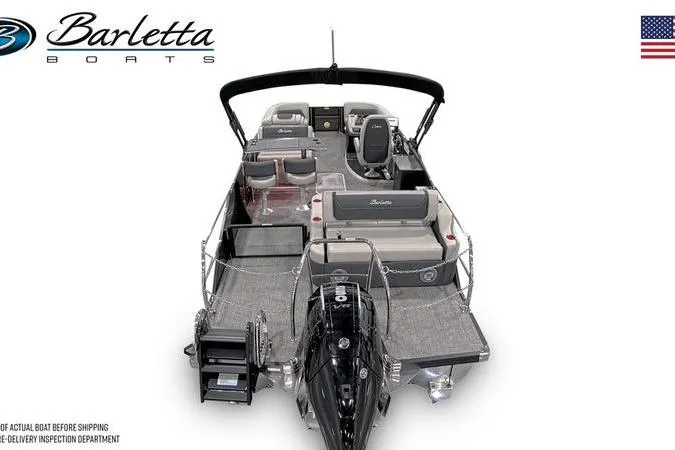 Slide: The Image of 2026 Barletta Cabrio 24UE pontoon boat, spacious deck, luxury seating, modern design. - 13