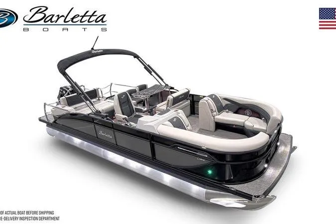 Slide: The Image of 2026 Barletta Cabrio 24UE pontoon boat with sleek design and luxurious seating. - 12